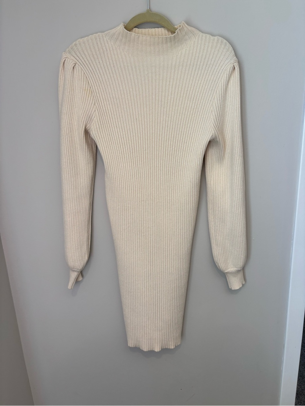 &Merci Cream Ribbed Knit Puff Sleeve Maternity Sweater Dress — Size L